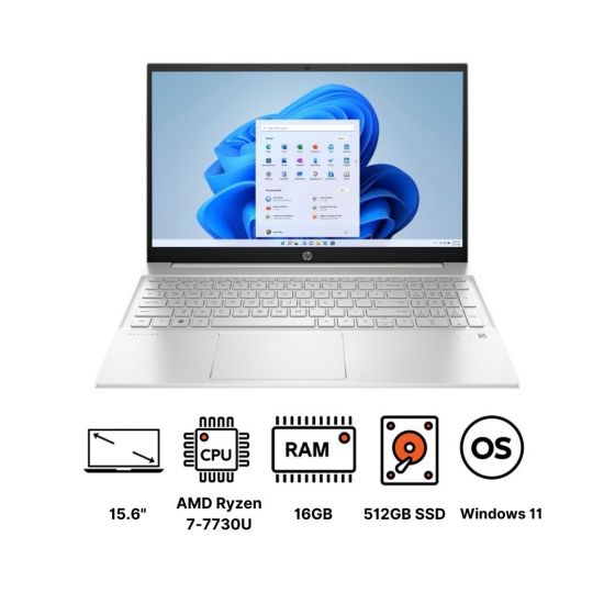 لاب توب اتش بي بافيليون 15-eh3000ne 822S5EA، شاشة 15.6 بوصة FHD، ايه ام دي رايزن 7 7730U، هارد 512 جيجا SSD، رام 16 جيجا، كارت شاشة ايه ام دي راديون جرافيكس، ويندوز 11 - فضي