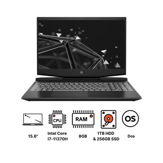 لاب توب اتش بي بافيليون 15-dk2100ne، انتل كور I7-11370H، شاشة 15.6 بوصة FHD، هارد 1 تيرا HDD وهارد 256 جيجا SSD، رام 16 جيجا، كارت شاشة انفيديا جي فورس RTX 3050 سعة 4 جيجا، دوس - اسود