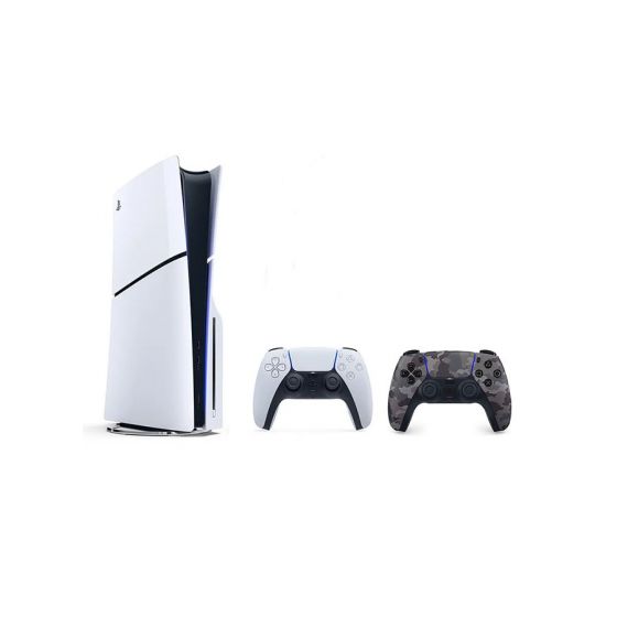 سوني بلايستيشن 5 سليم اصدار محرك اقراص، 1 تيرا SSD، مع 2 ذراع تحكم لاسلكي، ابيض ومموه