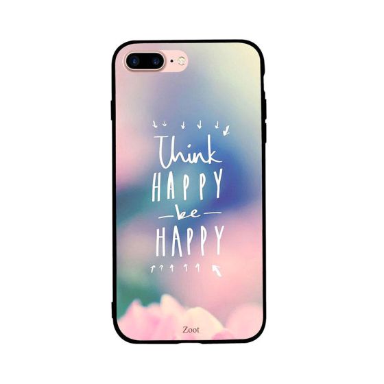 جراب ظهر بطبعة عبارة Think Happy Be لابل ايفون 8 بلس