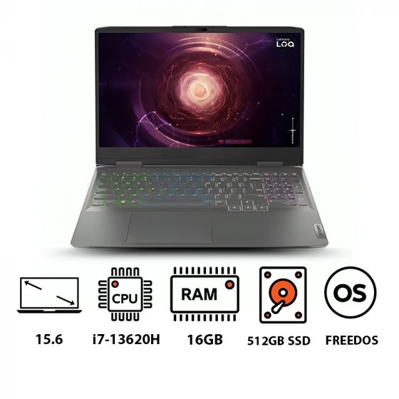 لاب توب العاب لينوفو LOQ 15IRH8 2XV007BED، انتل كور i7-13620H، هارد 512 جيجا SSD M.2، رام 16 جيجا، شاشة 15.6 بوصة FHD، معدل تحديث 144 هرتز، كارت شاشة انفيديا جي فورس RTX 4050 سعة 6 جيجا  GDDR6، فري دوس - رمادي