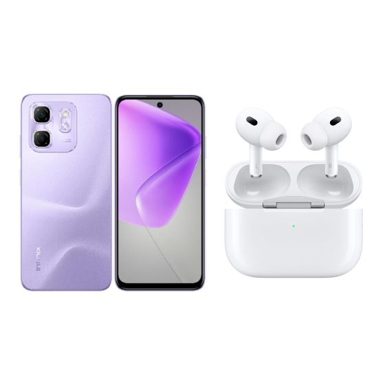 Infinix Hot 50i, 256GB, 8GB RAM, 4G, Dual SIM - Purple with Ridingtone AirPods Pro 2nd Gen Earbuds, Noise Cancellation - White