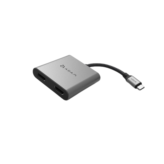 محول موزع USB-C الى HDMI مزدوج ادم ايلمنتس كاسا H2 - رمادي