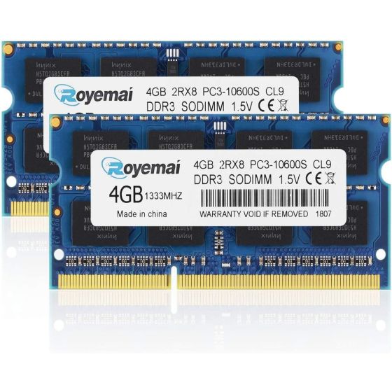 Royemai PC3-10600S 1333 MHz SO-DIMM DDR3 RAM, 2x4GB