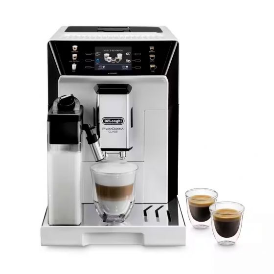 Delonghi PrimaDonna Class Espresso Machine with Attachments, 2 Liters, 1450W, White - ECAM550.65.W