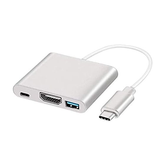 موزع 3 في 1 بمنفذ USB-C، لاجهزة بمنفذ C - فضي