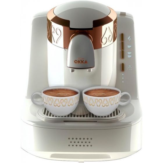 ماكينة قهوة تركي ارزوم اوكا اتوماتيك، 2 كوب، 710 وات، ابيض ونحاسي - OK001/WHITE