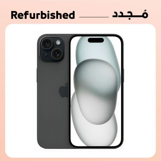 ابل ايفون 15 مجدد، سعة 128 جيجا، 6 جيجا رام، شبكة 5G، أسود - فئة ذهبي - ضمان 12 شهر