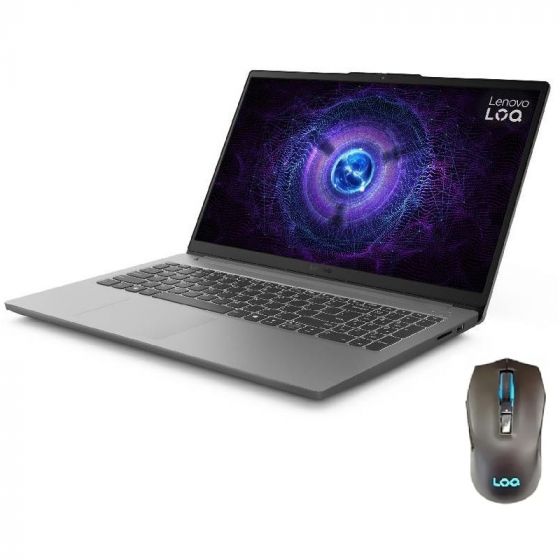 Lenovo LOQ - E 15IAX9E Gaming Laptop with LA1 Ai Chip, Intel Core i5-12450HX, 15.6 Inch FHD IPS 144Hz, 512GB SSD, 16GB DDR5 RAM, NVIDIA GeForce RTX 3050 6GB, Windows 11, Luna Grey with Mouse
