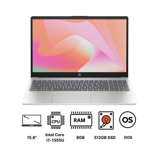 HP 15-fd0346nia (943W8EA) Laptop, Intel Core i7-1355U, 512GB NVMe SSD, 8GB RAM, 15.6 Inch, FHD, Intel Iris Xe Graphics, FREEDOS - Natural Silver