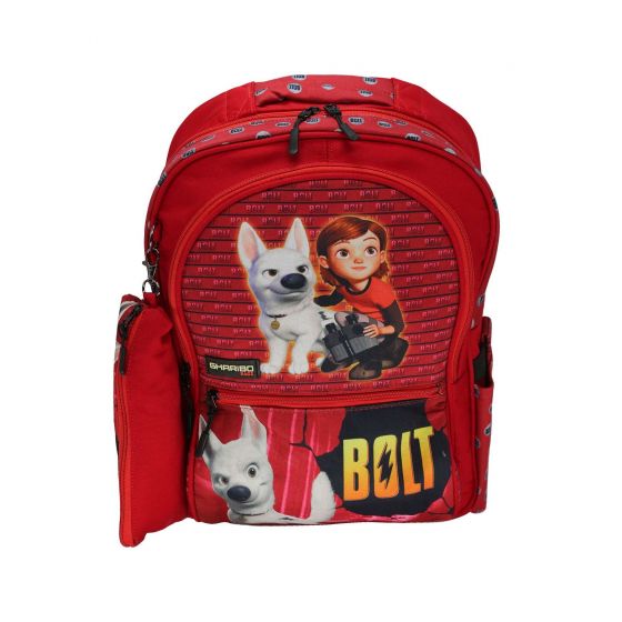 Gharibo Bags School Backpack With Pencil Case For Kids, Bolt Pattern - Red