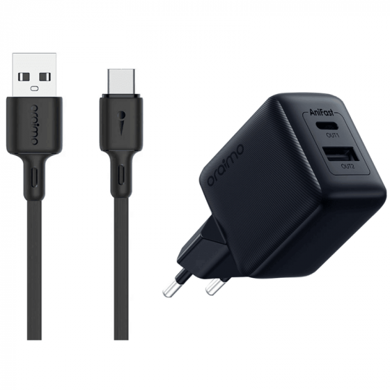 Oraimo Cannon 18D Charging Kit, 18 Watt, USB-C and USB-A Ports, Black - OCW-5183E-C53