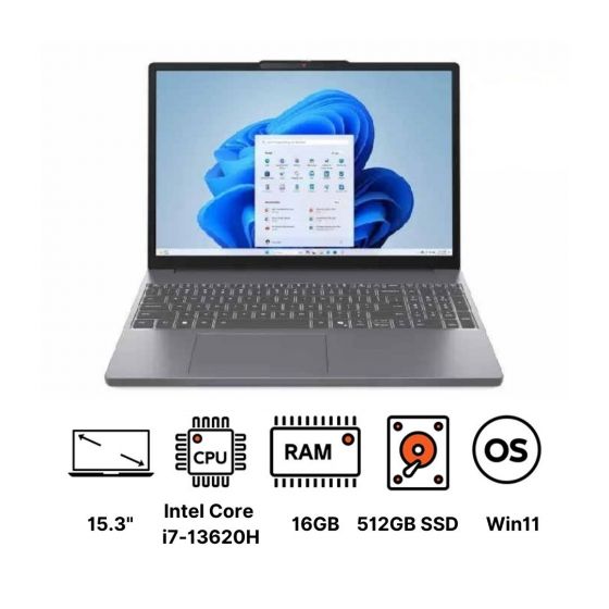 لاب توب لينوفو ايدياباد سليم 3 15IRH10 83K100F1ED، انتل كور i7-13620H، هارد SSD سعة 512 جيجا، رام 16 جيجا، شاشة 15.3 بوصة، IPS، دقة WUXGA، معدل تحديث 60 هرتز، كارت شاشة انتل UHD جرافيكس، ويندوز 11 - رمادي لونا