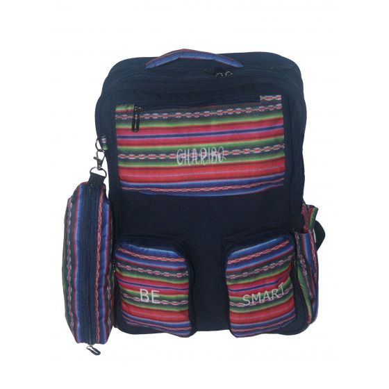 Gharibo Bags School Backpack With Pencil Case For Boys, Striped Pattern -Navy and Red