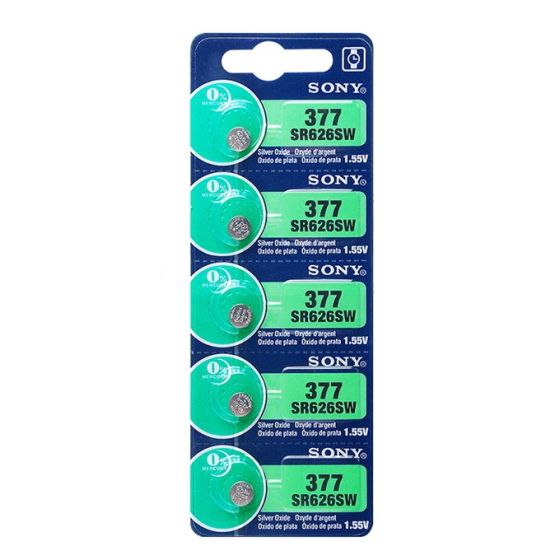 Sony  377 Coin Battery, 1.55Volts, 5 Pieces, Silver - SR626SW