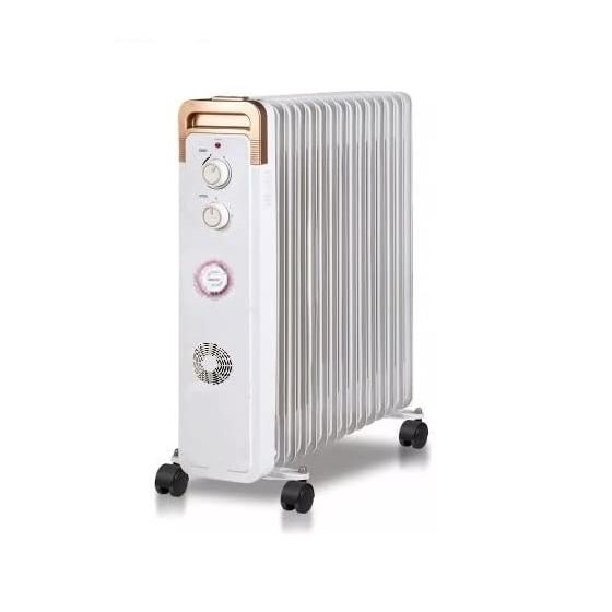 Oil Radiator Heater with Fan and Timer, 2600Watt, 11 Picks - White and Gold