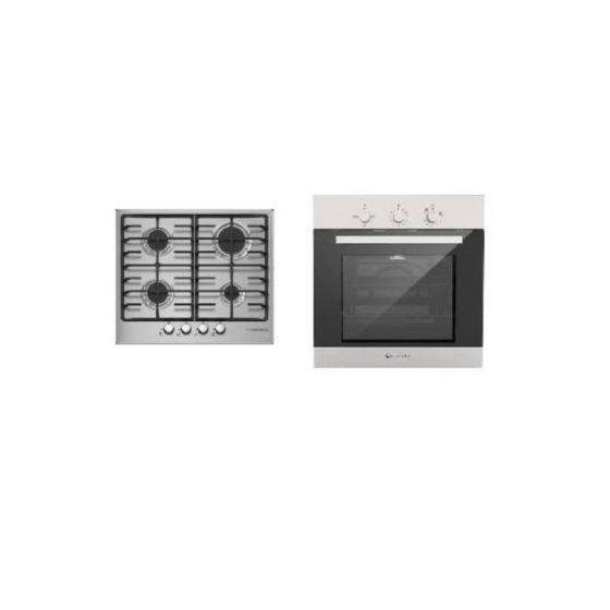 Ecomatic Built-in Gas Hob, 60 cm, 4 Burners, Stainless Steel - S603BC, Built-in Gas Oven, 67 Liters, 60 Cm, Stainless Steel - G6404T