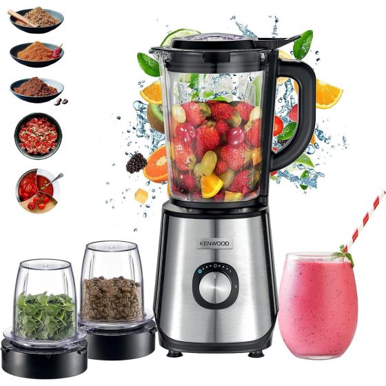 Kenwood Glass Countertop Blender with 2 Mills, 1000W, 2 Liters, Black ...