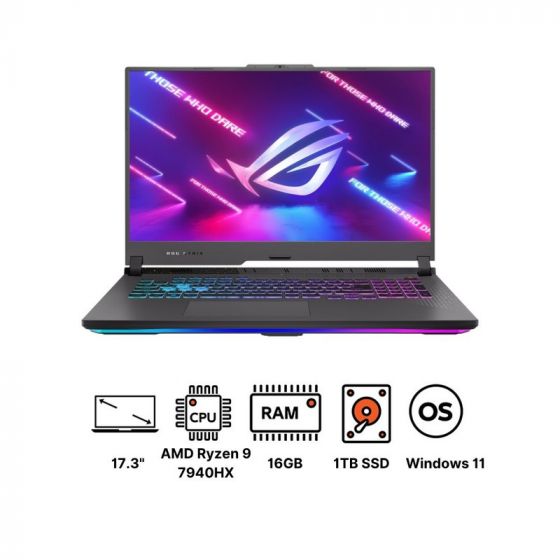 Asus ROG Strix G17 2023 G713 G713PV-HX174W Laptop, AMD Ryzen 9 7940HX, 1TB SSD, 16GB RAM, 17.3 Inch FHD IPS 144Hz Display, NVIDIA GeForce RTX 4060 8GB, Windows 11 - Eclipse Gray