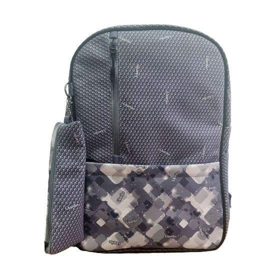 Gharibo Bags One Hand School Backpack With Pencil Case for Kids, Beehives Pattern - Grey