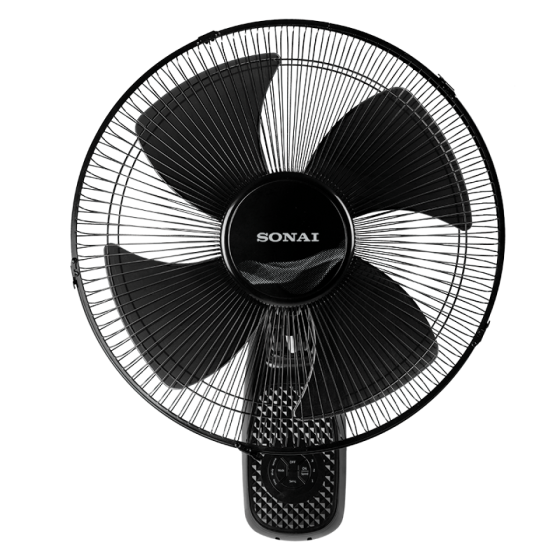 Sonai Wall Fan with Remote Control, 16 Inch, Black - Mar-1622