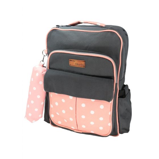 Gharibo Bags School Backpack With Pencil Case For Girls, Little Circles Pattern - Grey and Pink