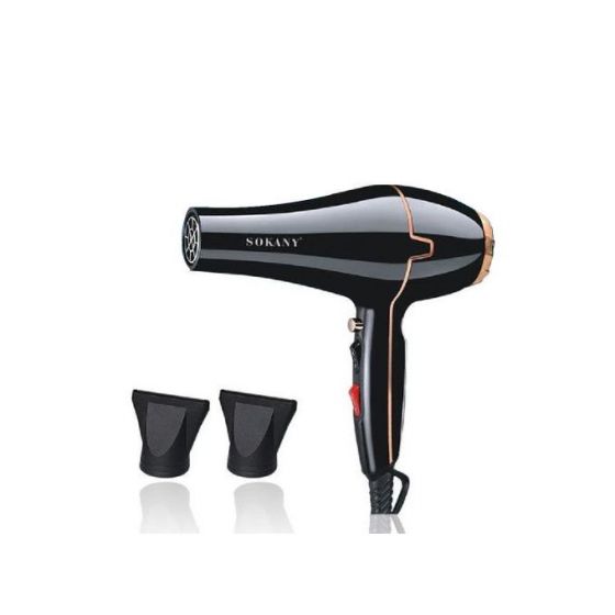 Sokany Hair Dryer with Attachments, 1800-2200W, 3 Temperature Settings, Black - SK-8808