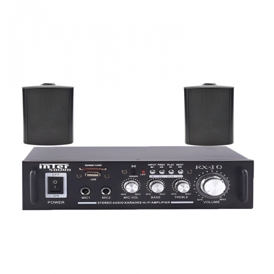 Inter Sound Wireless Amplifier and 2 Wall Speakers, Black - RX 10