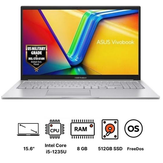 Asus Vivobook 15X1504ZA-NJ061 Laptop, Intel Core i5-1235U, 512GB SSD, 8GB RAM, 15.6 Inch, FHD Display, Integrated Intel UHD Graphics, FreeDos - Silver