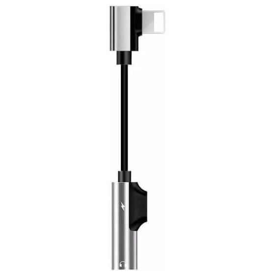 Keendex KX 2474 Lightning 2 in 1 Adapter 3.5mm Earphone Audio & Charger Splitter Compatible for iPhone/iPad/iPod - Gray and Black