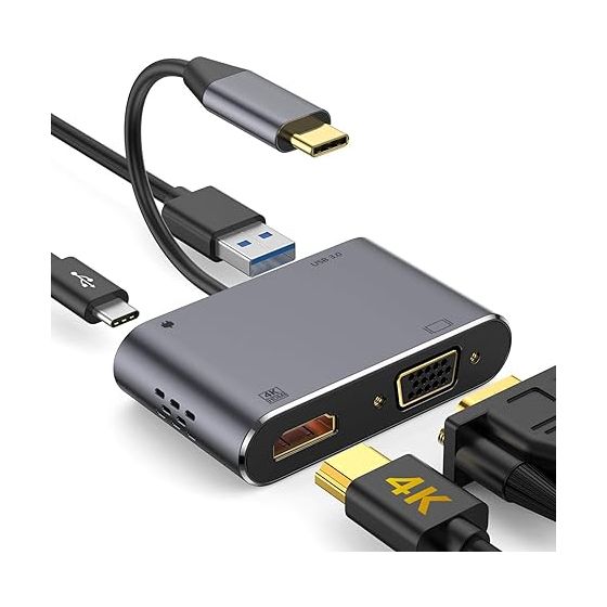 موزع 4 في 1 بمنفذ USB-C، لأجهزة بمنفذ C - فضي