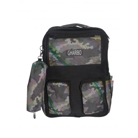 Gharibo Bags School Backpack With Pencil Case For Kids, Camouflaged Pattern - Black