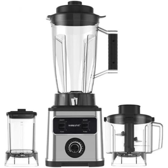 Sokany 3 In 1 Countertop Blender Set, 3 Liters, 6600 Watt, Black- SK-3333