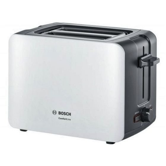 Bosch Toaster, 2 Slices, 1090 Watt, White/Grey - TAT6A111