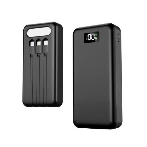 Matrix Power Bank, 20000 mAh, 5 Ports and 3 Cables, Black -  N82