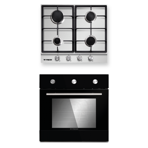 Fresh Set Of Built-In Gas Hob, 4 Burners And Electric Oven With Grill