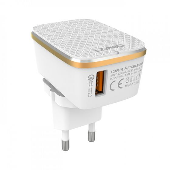 شاحن لدينو مع كابل USB مايكرو، بقوة 18 وات، منفذ USB فئة A، ابيض - A1204Q 