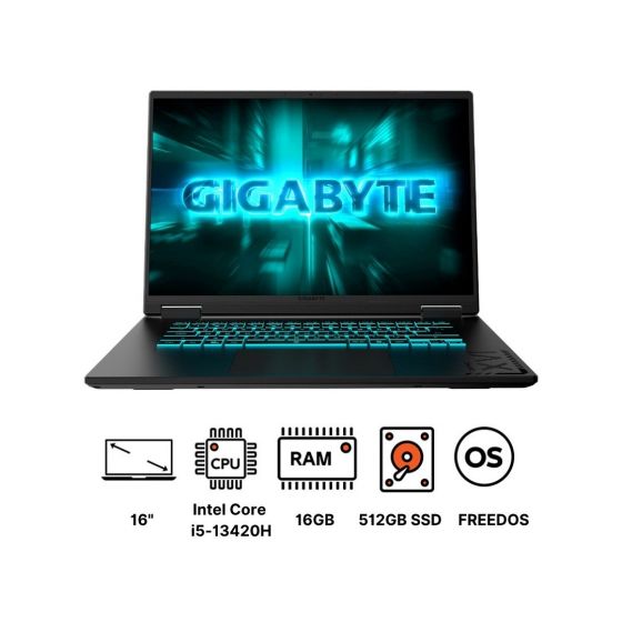 Gigabyte A16 GA6H Gaming Laptop, Intel Core i5-13420H, 512GB SSD, 16GB RAM, 16 Inch, WUXGA, FHD+, 165Hz, NVIDIA GeForce RTX 4050 6GB GDDR6, FREEDOS - Black Steel