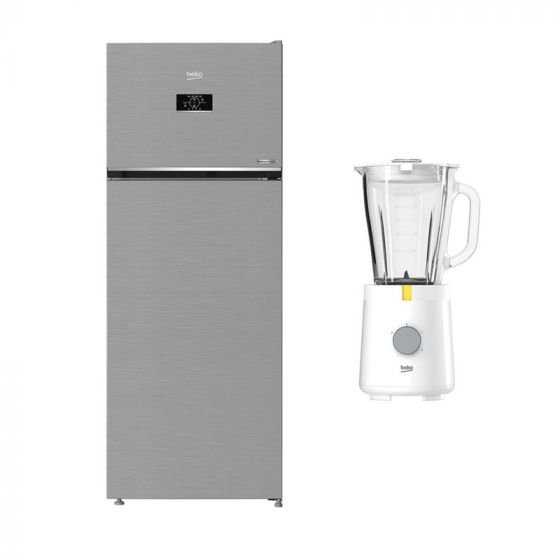 Beko No Frost Top Freezer Refrigerator, 406 Liters, Silver - RDNE455M20XBIDEG, with Blender, 1.5 Liters, 600 Watt - TBN 62608 W