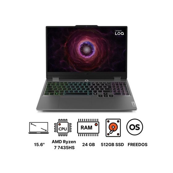 لاب توب جيمنج لينوفو LOQ 15ARP9 83JC00DAED، ايه ام دي رايزن 7 7435HS، هارد 512 جيجا SSD، رام 24 جيجا، شاشة 15.6 بوصة FHD، 165 هرتز،كارت شاشة انفيديا جي فورس RTX 4070 سعة 8 جيجا GDDR6، فري دوس- رمادي لونا