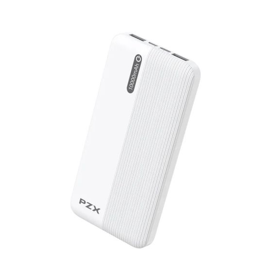 PZX Wired Power Bank, 10000 mAh, 2 USB Ports, White - V07