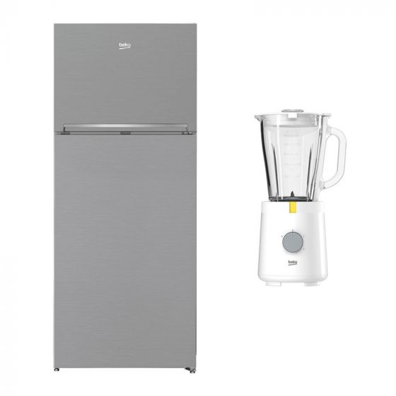 Beko No-Frost Top Freezer Refrigerator, 430 Liters, Inverter, Silver - RDNE430K02DXI, with Blender, 1.5 Liters, 600 Watt - TBN 62608 W