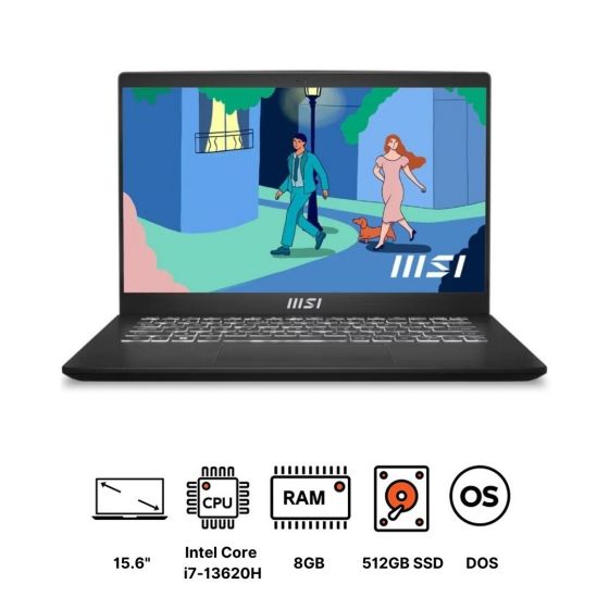 MSI Modern 15 H B13M Laptop, Intel Core i7-13620H, 512GB NVMe PCIe Gen3x4 SSD, 8GB RAM, 15.6 Inch, FHD IPS, Intel Iris Xe Graphics, FREEDOS - Classic Black
