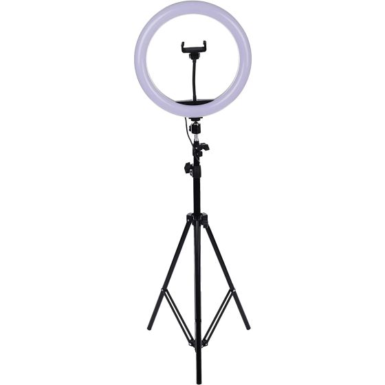 M-33 Live Stream 360 Degree Rotated LED Ring Light 33 cm With Mobile Phone Holder And 2.1 Meter Stand - Black & White