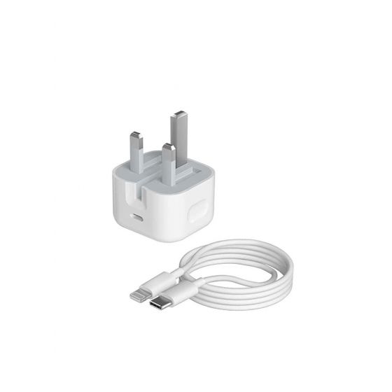 شاحن 25 وات، منفذ USB-C، مع كابل من USB إلى لايتنينج - ابيض