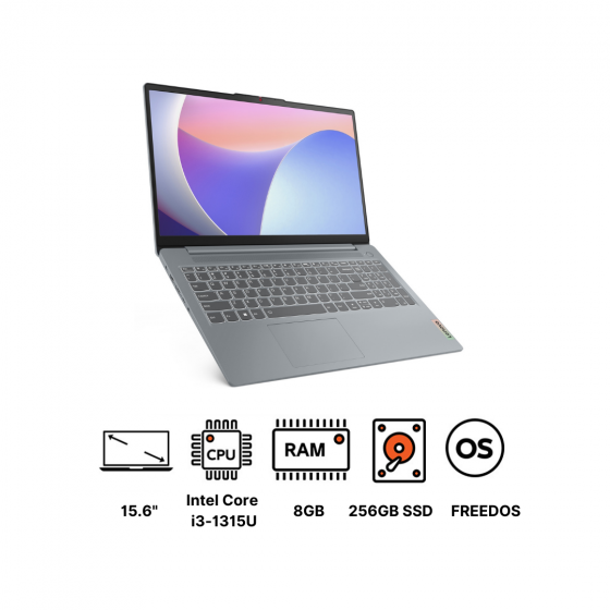 لاب توب لينوفو ايديا باد 3 سليم  15IRU8 82X700DMED، انتل كور i3-1315U، سعة 256 جيجا SSD M.2 PCIe 4.0x4 NVMe، رام 8 جيجا، شاشة TN مقاس 15.6 بوصة FHD، مضادة للتوهج، معدل سطوع 250 شمعة، كارت شاشة انتل UHD جرافيكس، فري دوس - رمادي