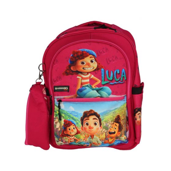 Gharibo Bags School Backpack With Pencil Case For Girls, Luca Pattern - Pink