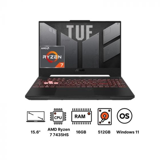 Asus TUF Gaming A15 FA507NVR-LP007W Laptop, AMD Ryzen 7 7435HS, 512GB SSD, 16GB RAM, 15.6 Inch, FHD IPS 144Hz, NVIDIA GeForce RTX 4060 8GB GDDR6, Windows 11 - Jaeger Gray