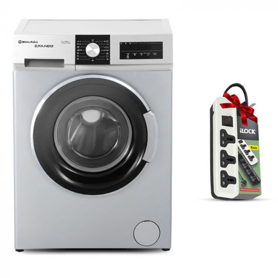 غسالة ملابس اوتوماتيك وايت بوينت، 7 كجم، فضي - WPW71015DSWS مع مشترك كهرباء اي لوك، 3 منافذ، 2860 وات - ابيض