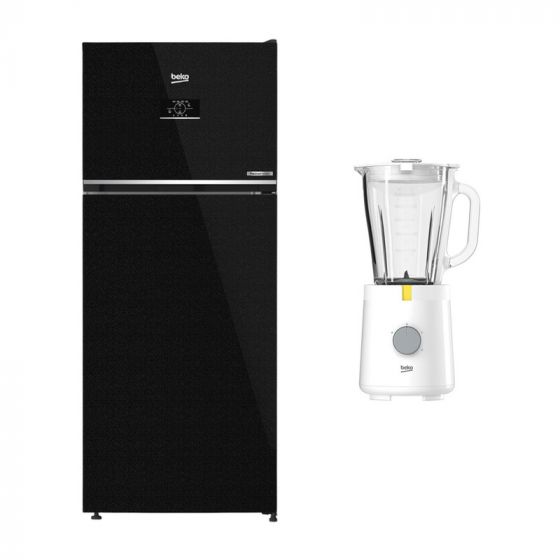 Beko No Frost Top Freezer Refrigerator, 420 Liters, Black - RDNE420K02DXITEGB, with Blender, 1.5 Liters, 600 Watt - TBN 62608 W